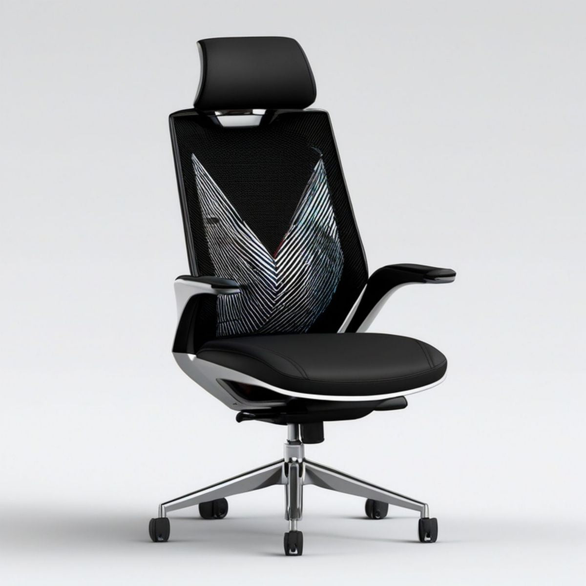 Ergonomiczne obrotowe krzesło biurowe z zagłówkiem, czarno-srebrne, 64 x 64 x 118–128 cm
