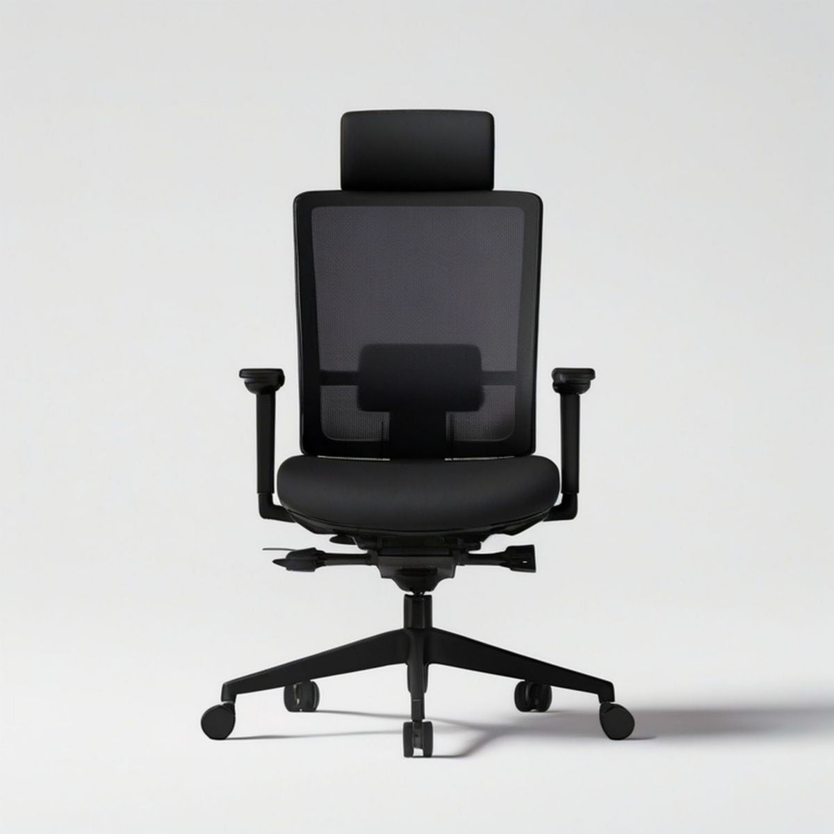 Ergonomiczny fotel biurowy obrotowy z zagłówkiem i podparciem lędźwiowym, czarny, 65 x 65 x 118-128 cm
