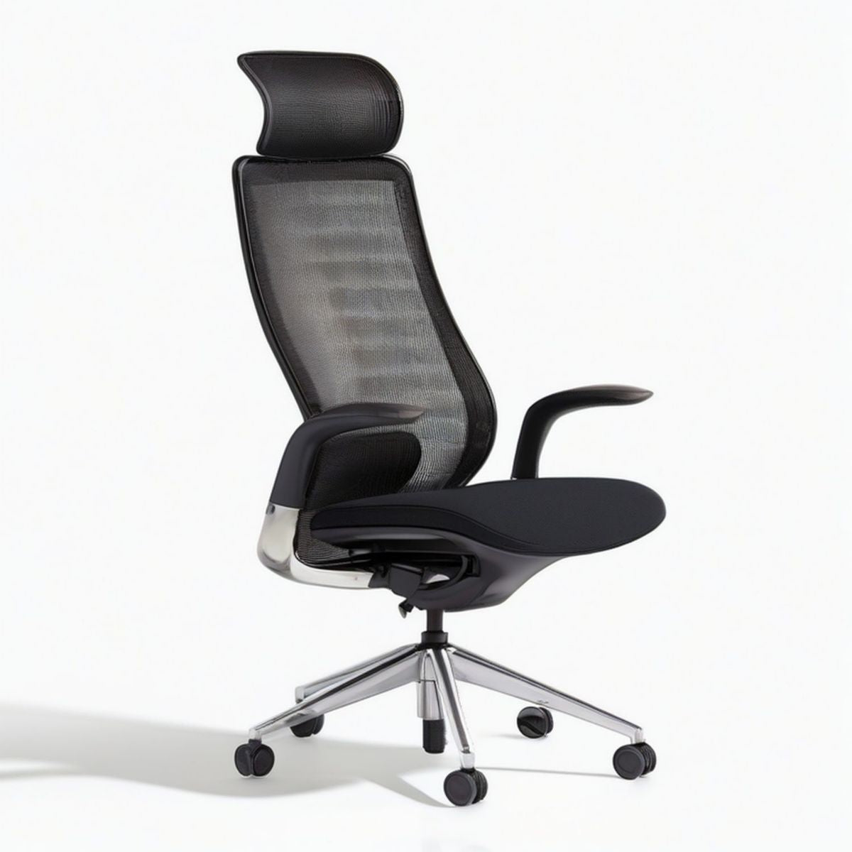 Ergonomiczny fotel biurowy obrotowy z zagłówkiem, czarny/srebrny, 68 x 68 x 116–126 cm