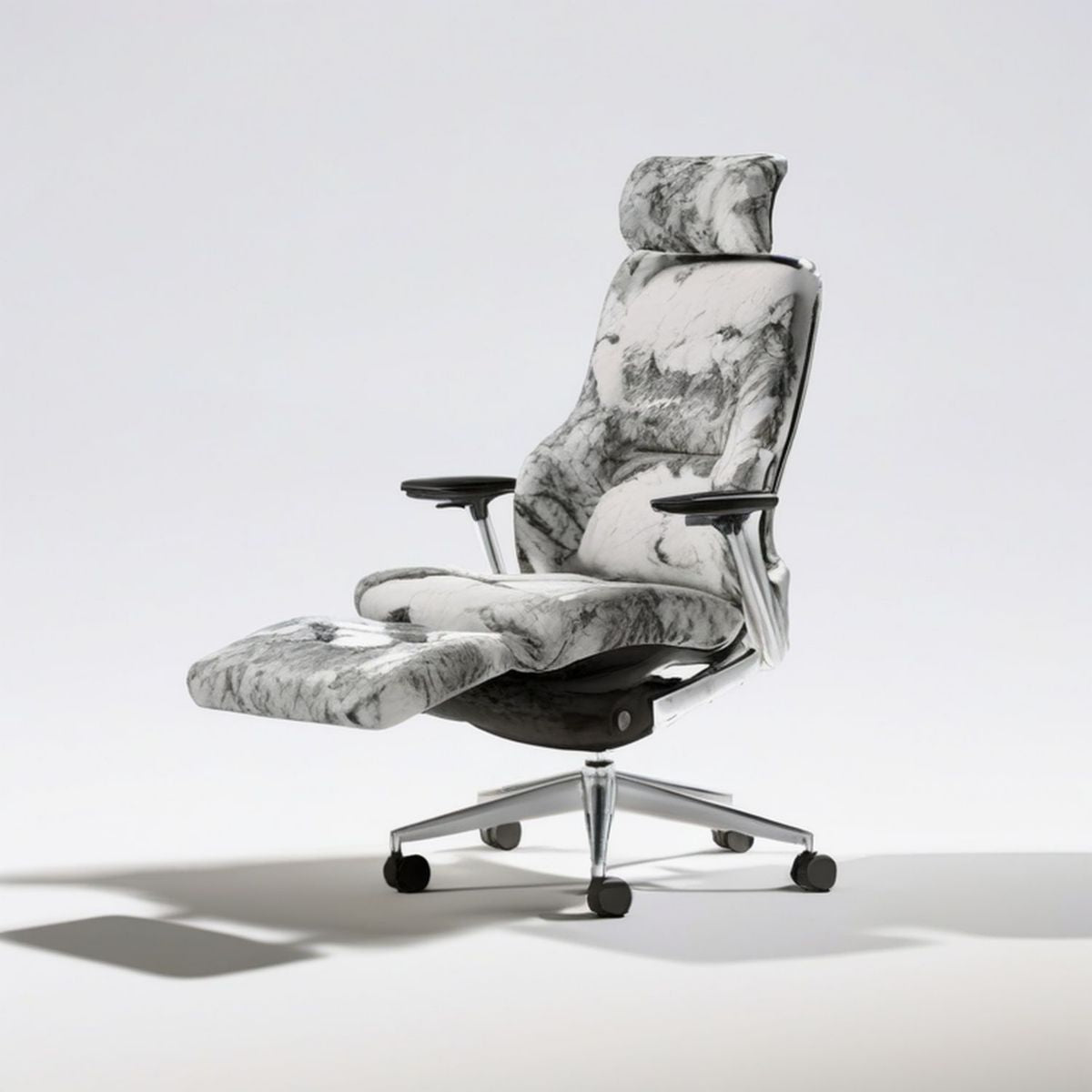 Obrotowy fotel biurowy z wysuwanym podnóżkiem 68 x 70-145 x 118-128 cm biało-szaro-czarno-srebrny