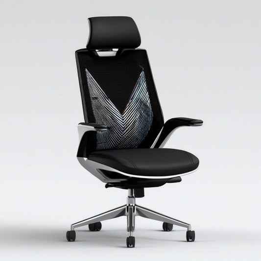 Ergonomiczne obrotowe krzesło biurowe z zagłówkiem, czarno-srebrne, 64 x 64 x 118–128 cm