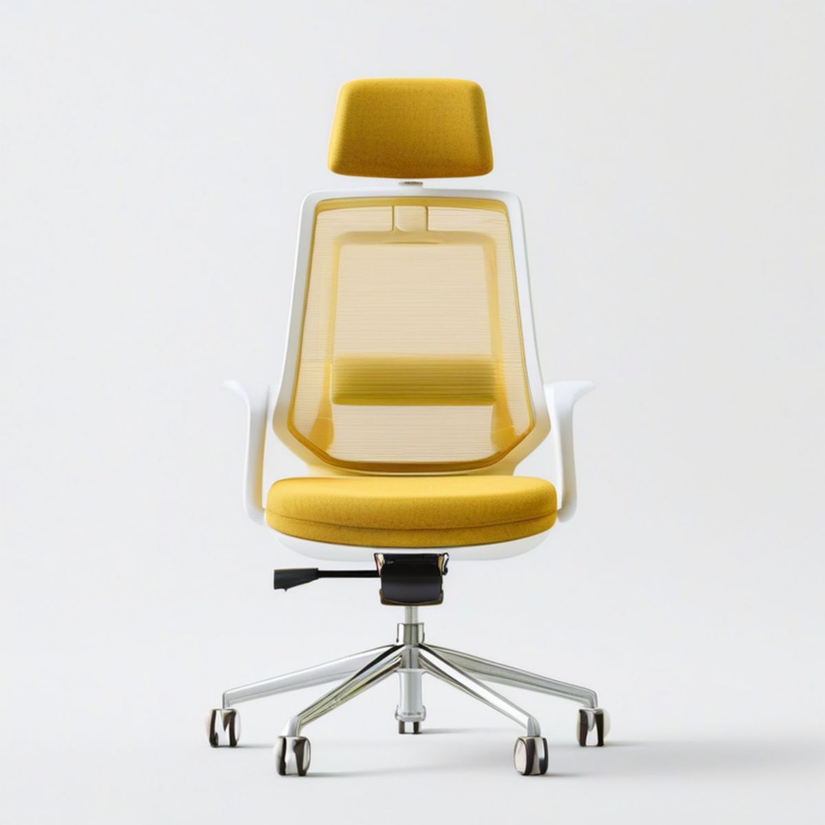 Obrotowy fotel z zagłówkiem i siatkowym oparciem 64 x 64 x 118-128 cm żółto-biały