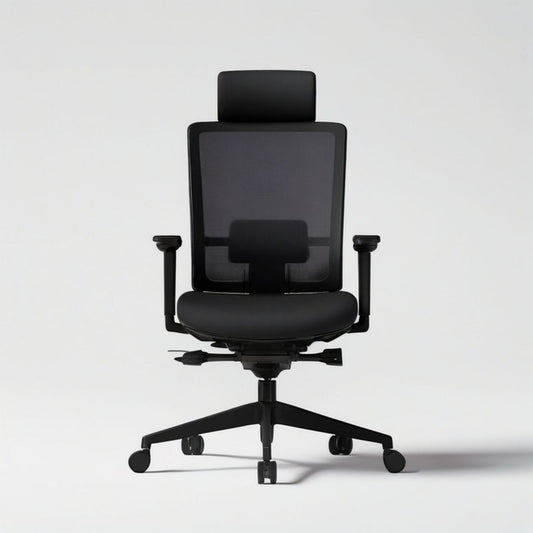 Ergonomiczny fotel biurowy obrotowy z zagłówkiem i podparciem lędźwiowym, czarny, 65 x 65 x 118-128 cm